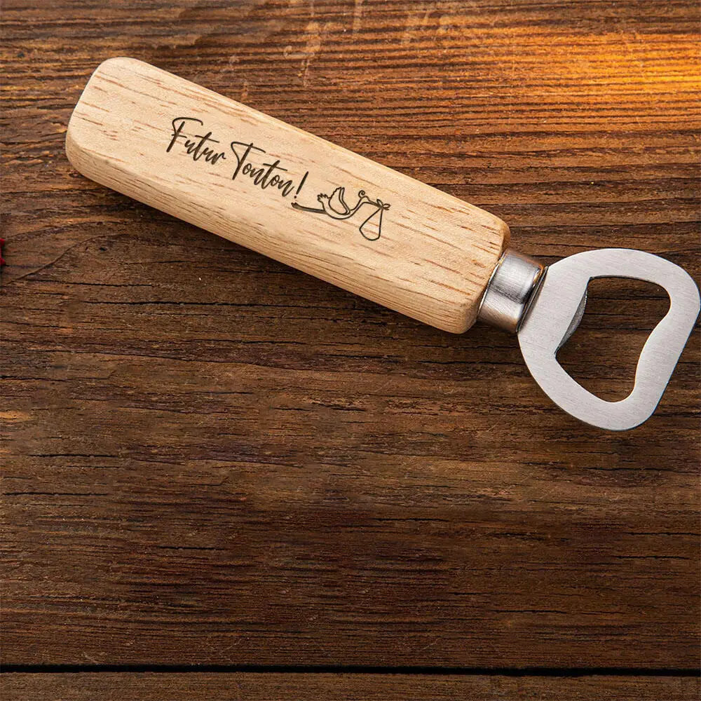 Décapsuleur en Bois Gravé – Annonce Grossesse Parrain / Papa / Tonton