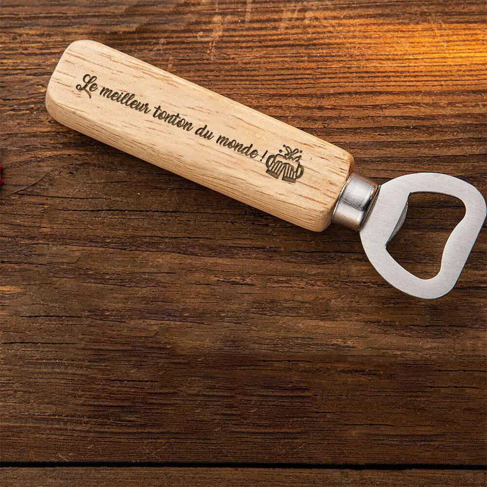 Décapsuleur en Bois Gravé – Annonce Grossesse Parrain / Papa / Tonton
