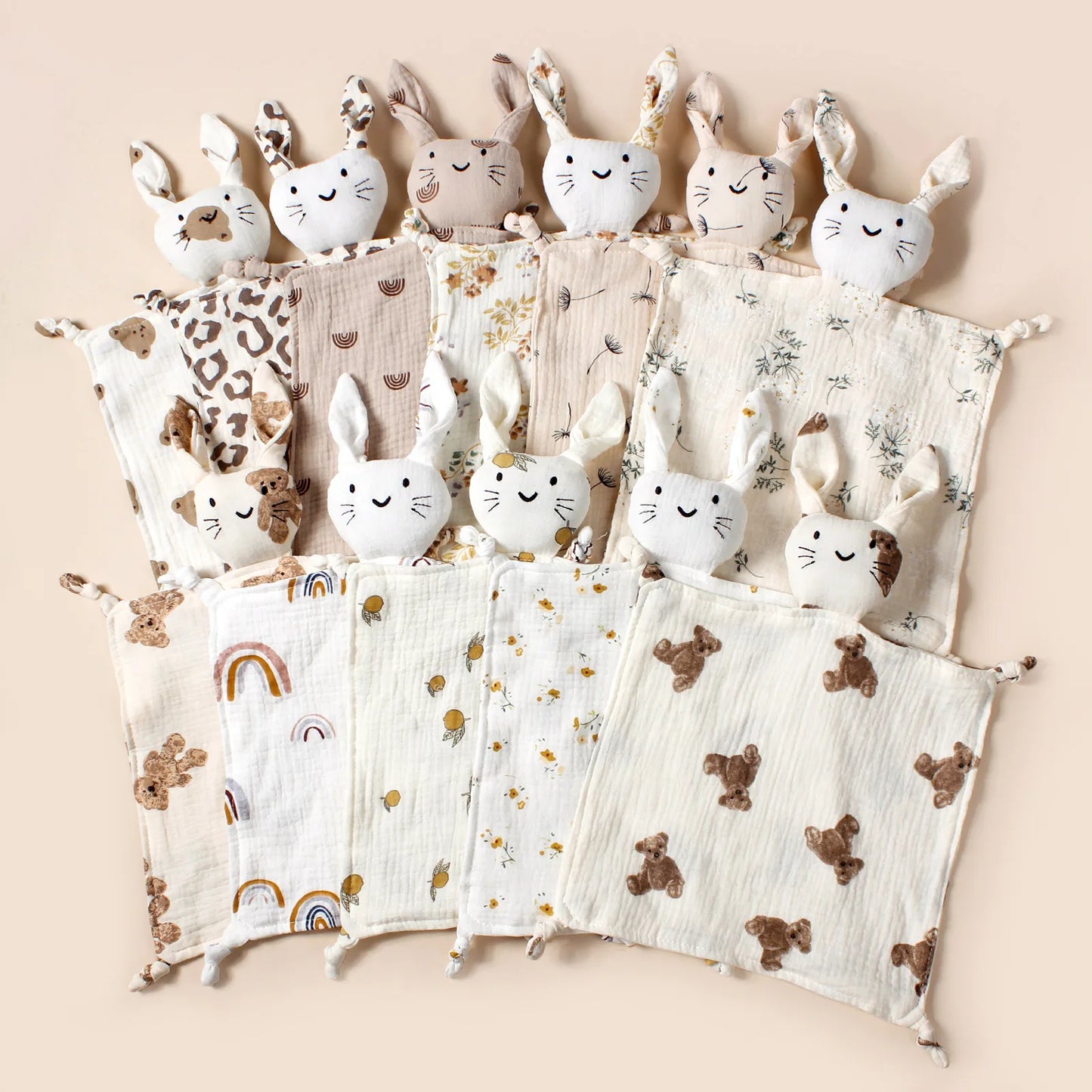 Doudou en mousseline avec motifs  – 100% coton