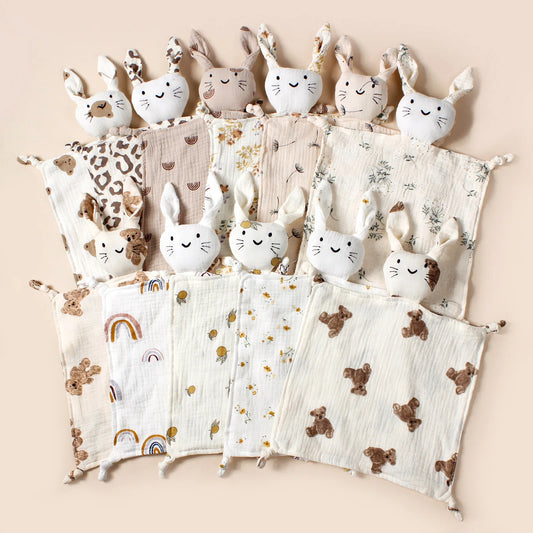 Doudou en mousseline avec motifs  – 100% coton